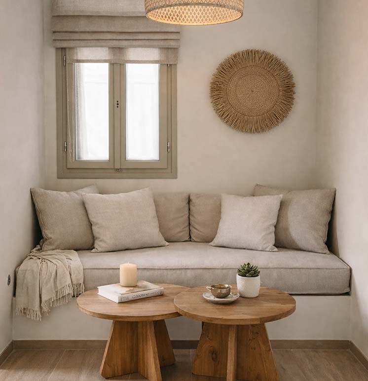 Καθιστικό στη σουίτα του Thyme timeless stay στη Σίφνο